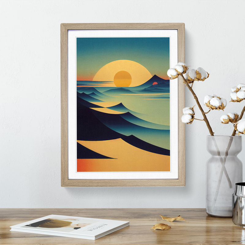 Abstract Mountain Sunset No.2 - Framed Print, 64cm H x 46cm W x 2cm D, Oak Framed