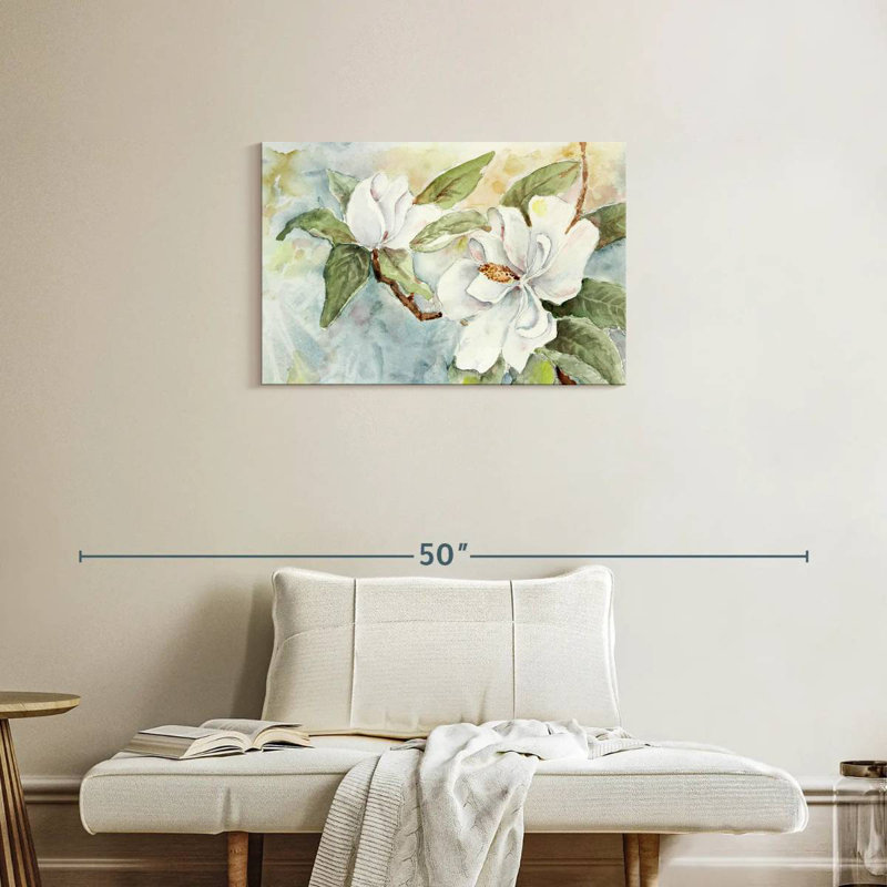 Branche de magnolia Harnek, aquarelle blanche, H 20 po x l 30 po
