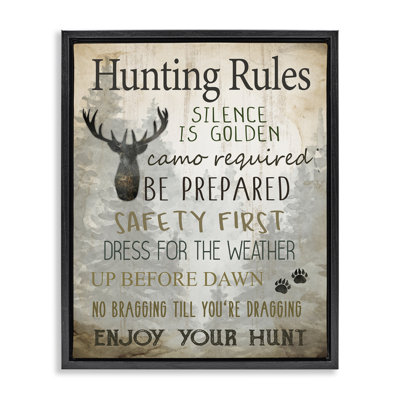 «Rustic Hunting Rules», art mural encadré sur toile flottante par Kim Allen