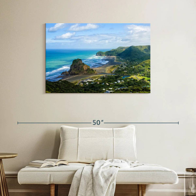 Vue panoramique sur la plage Gillard Piha, H 26 po x l 39 po