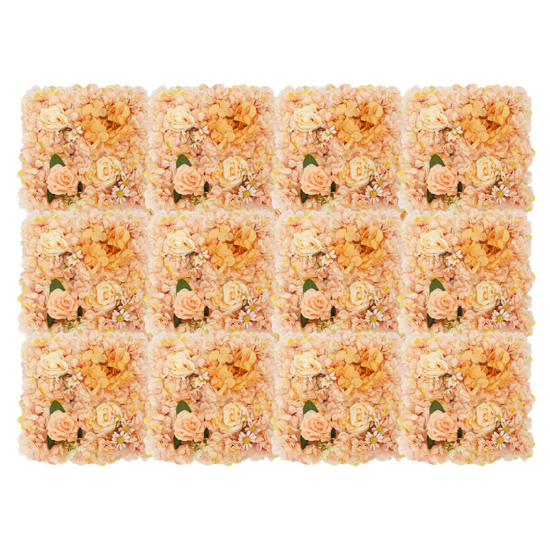 12 panneaux muraux de fleurs artificielles pour décors de fête d'anniversaire de mariage, Champagne Warm Tones