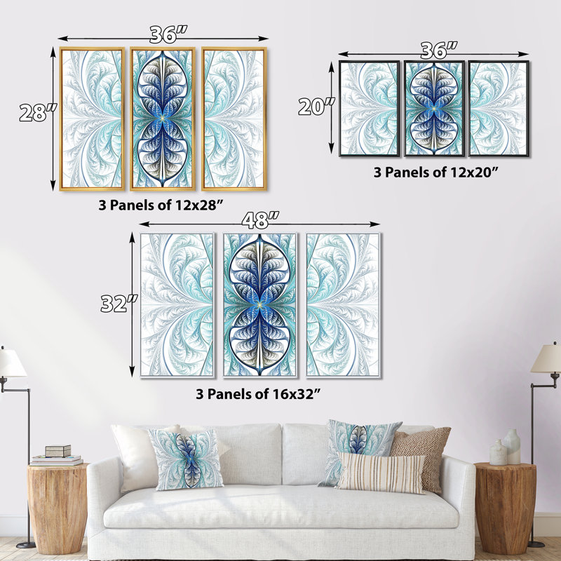 Texture de vitrail bleu clair - ensemble de 3 toiles abstraites encadrées, Noir, H 28 po x l 36 po x P 1 po