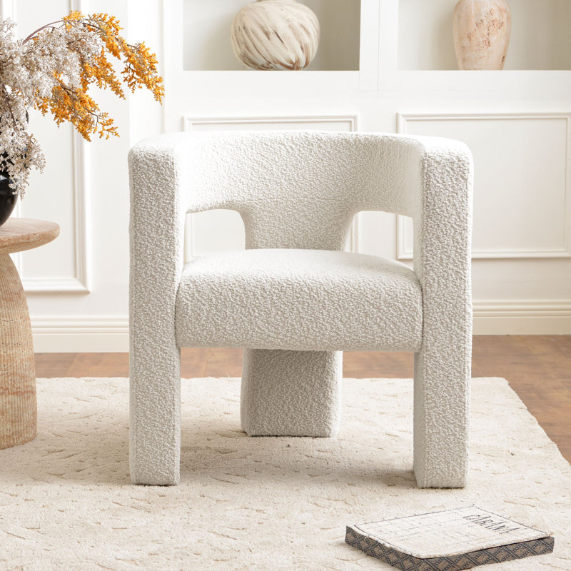Cleaven 28" Wide Boucle Upholstered Square Armchair, Cream Polyester Blend