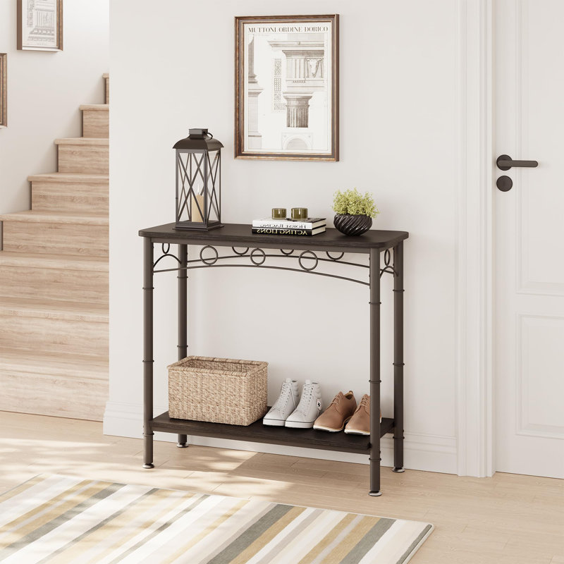 2 Tier Entryway Table, 31.5" Console Tables With Storage, Retro Sofa Table With Metal, Industrial Behind Couch Table, Black