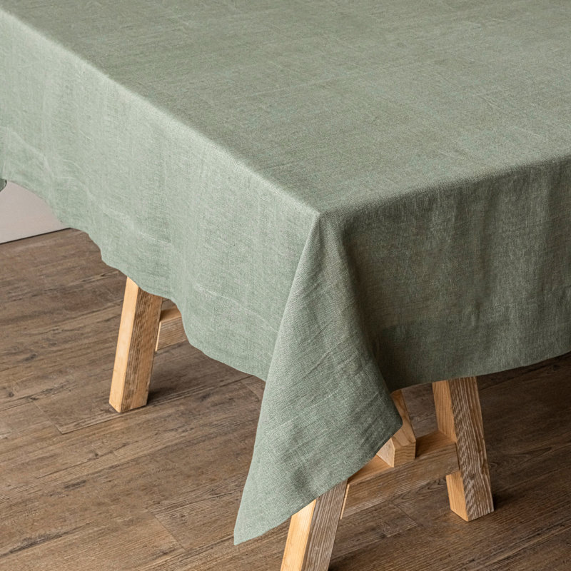 Over&Back 100% Linen Woven Table Cloth, Green, 70" W x 108" L
