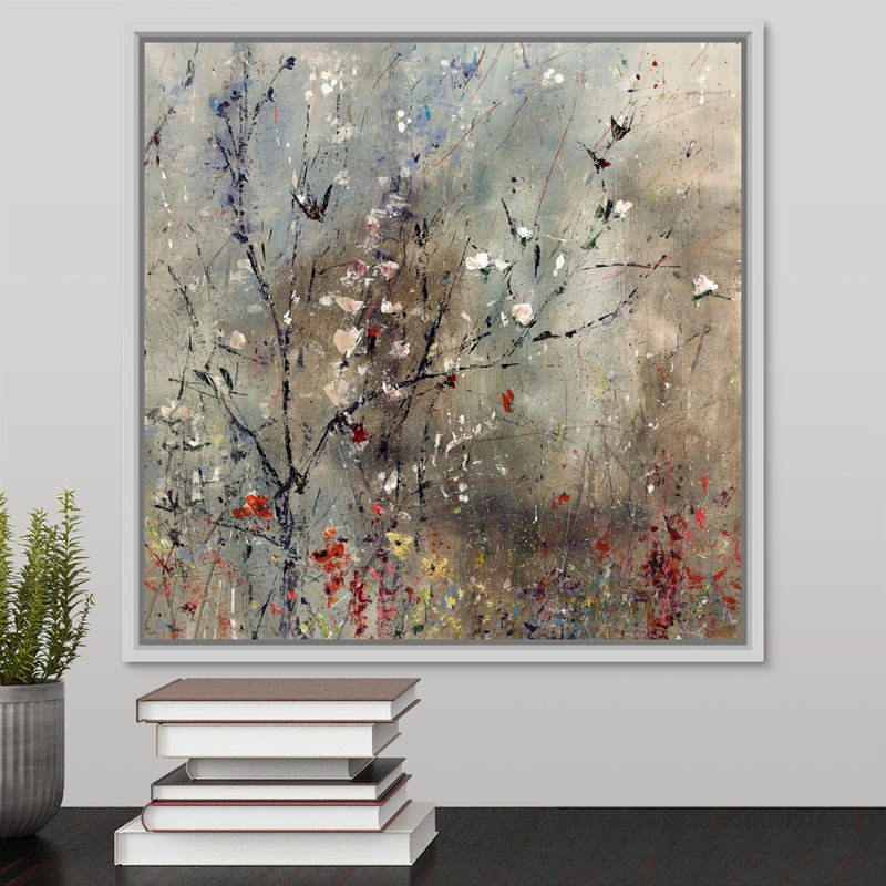 « fraîche spring désert », peinture sur toile, H 13,7 po x l 13,7 po x p 1,75 po, Cadre flottant blanc