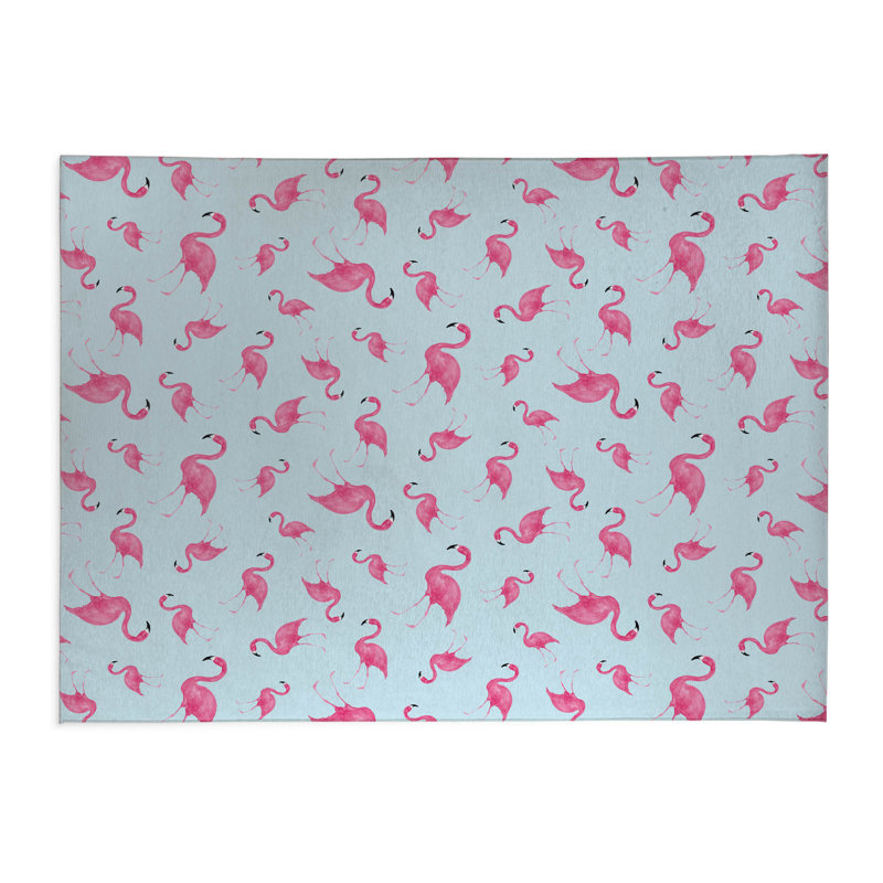 Tapis de cuisine antidérapant Summer Flamingo, Rectangulaire 3 pi x 5 pi, Bleu nuage