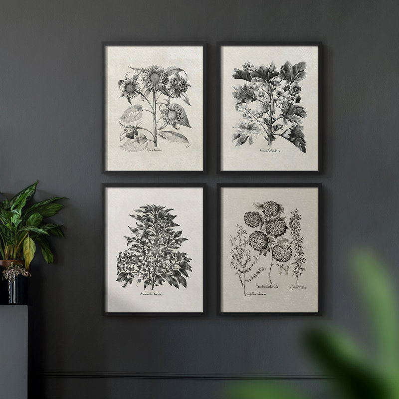 «Vintage Floral Print», impression encadrée, ensemble de 4, H 14 po x l 44 po