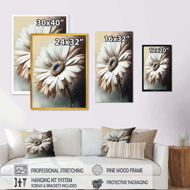 «White Gerbera Flowers II», reproduction sur toile, L 12 po x H 20 po, Toile tendue