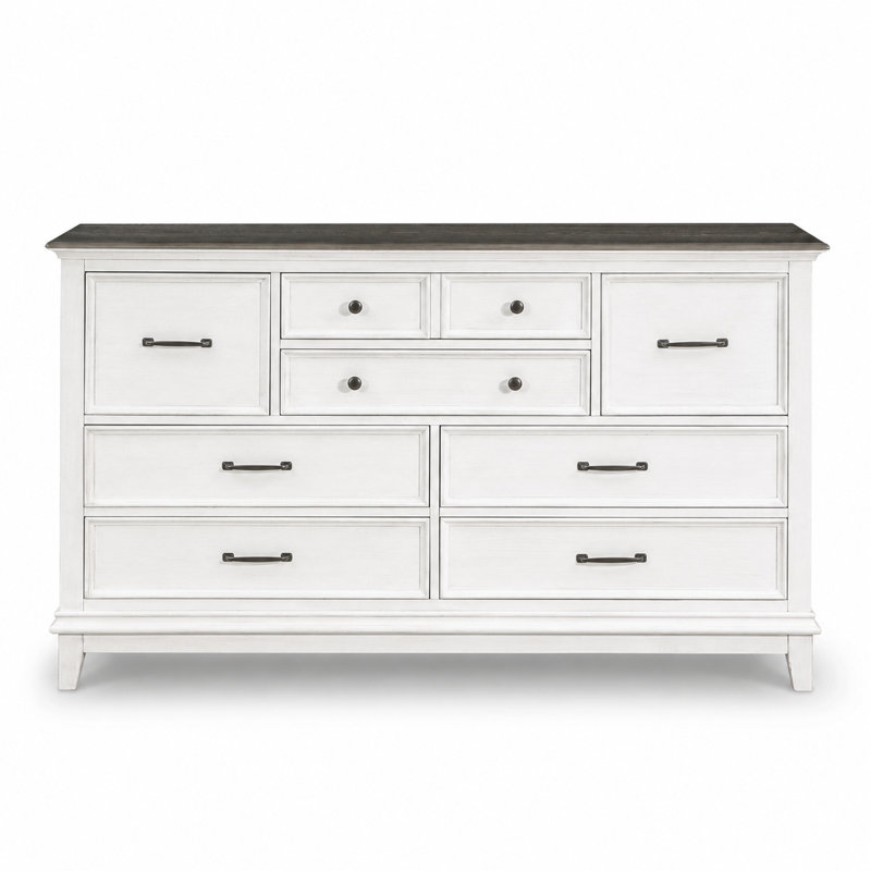Mikels Rustic Oak Wood 66"W 8‑Drawer Dresser