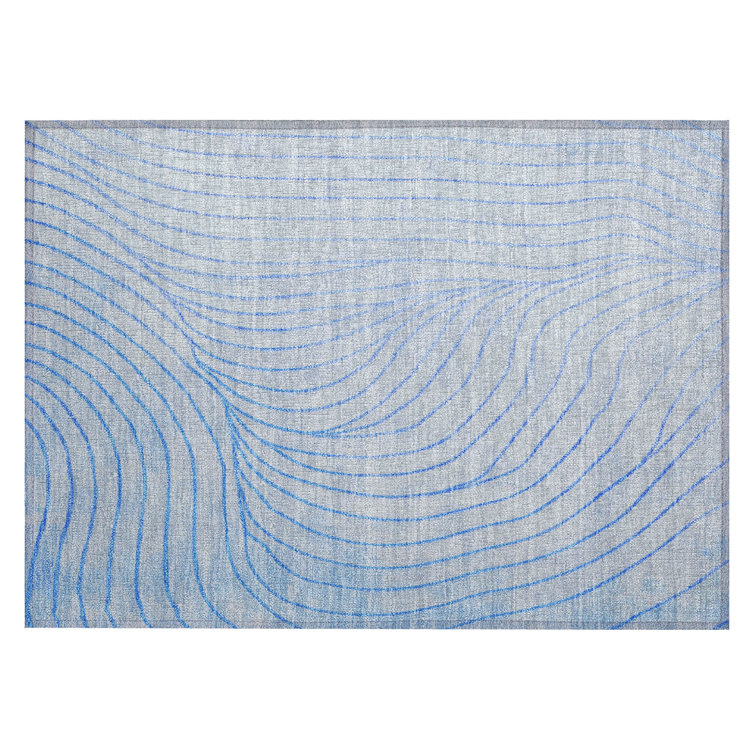 Machine Washable Indoor/Outdoor Xhevrie Blue Rug