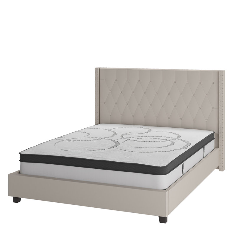 Riverdale Tufted Platform Bed with 10 Inch Pocket Spring Mattress, Full, Beige