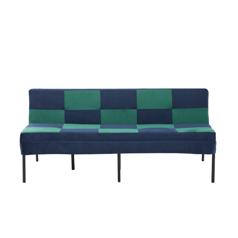 63.58'' Tufted Convertible Sleeper Futon Sofa, Navy & Green