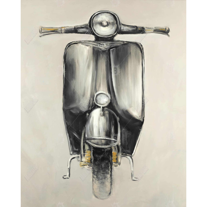 Small Black Moped Print On Canvas, H 48 po x l 60 po
