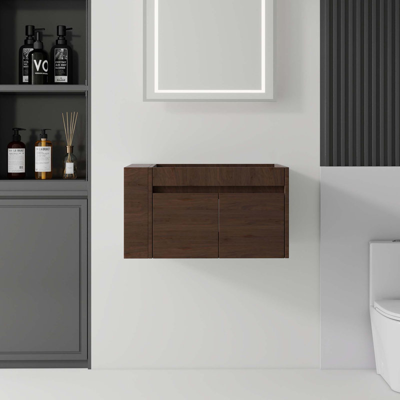 Meuble-lavabo flottant avec rangement spacieux et fabrication en contreplaqué de qualité supérieure, Brun