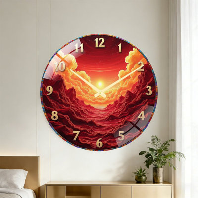 Horloge murale coucher de soleil coucher de soleil avec art unique - horloge murale moderne en verre 24 po