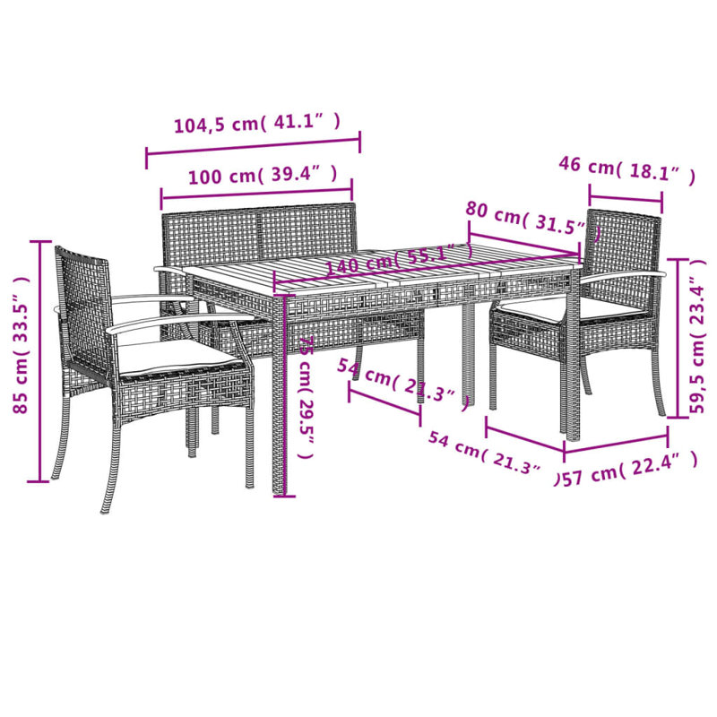 Bayou Breeze 4 Piece Patio Dining Set With Cushions Gray Poly Rattan, Beige/Beige