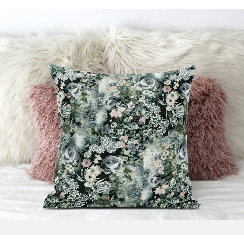 Oreiller en faux suède Sea Garden, H 18 po x l 18 po, Vert clair / blanc
