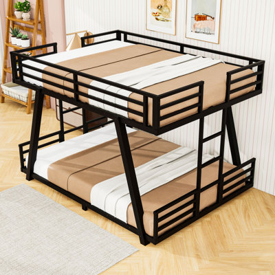 Metal Bunk Bed with Dual Side Ladders, Reinforced Support Legs & Low Profile Frame