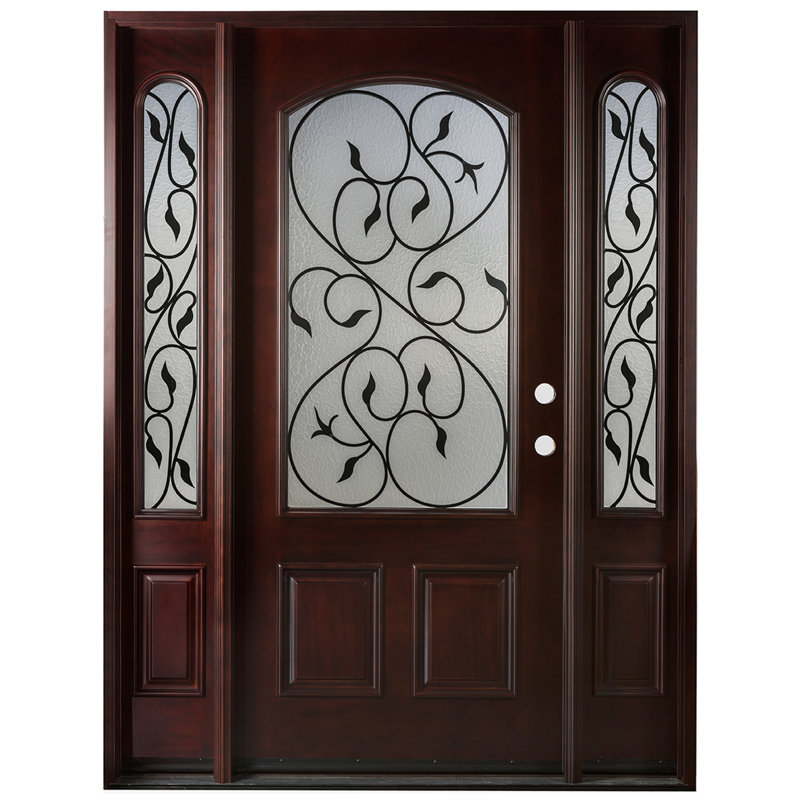Porte d'entrée extérieure pré-montée en acajou prête à installer pour l'extérieur, Gauche, H 80 po x l 72 po x P 1,75 po