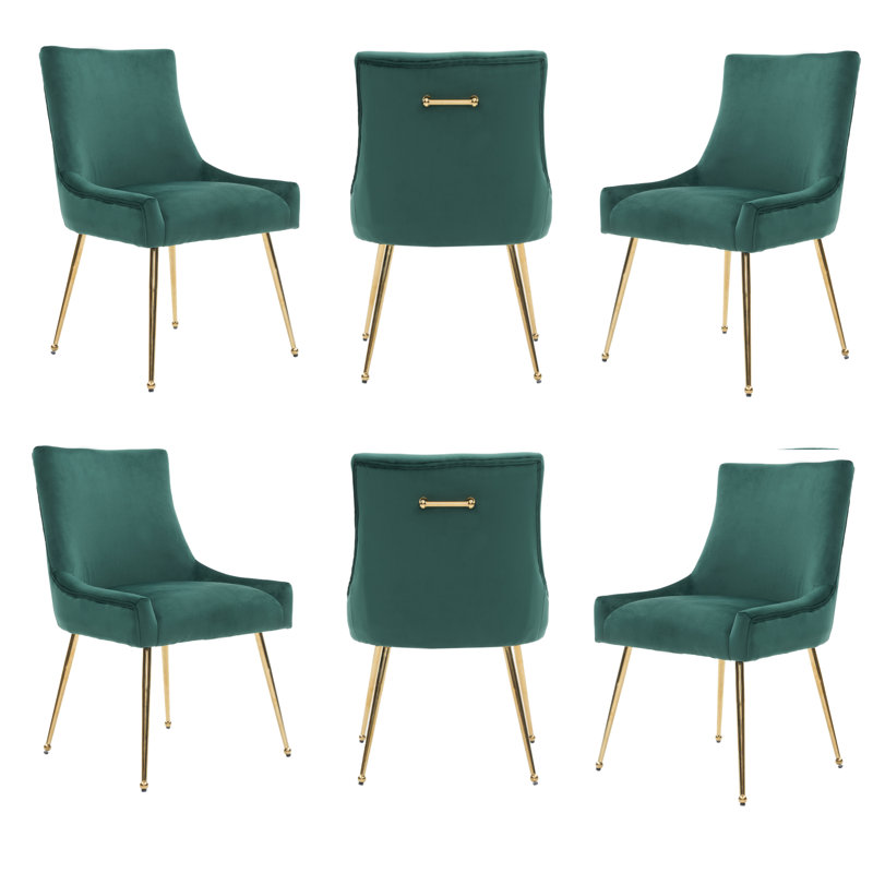 85cm H Tufted Upholstered Metal Upholstered Back Side Chair, Green