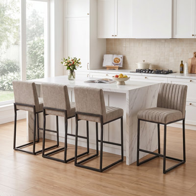 Upholstered 26" Counter Height Bar Stool with Metal Frame , Set Of 4