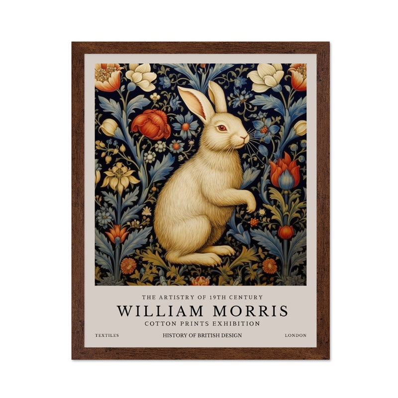 William Morris - White Rabbit No1, Poster, 08"H x 10"W, Brown Framed