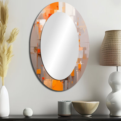 Orange brun brisé réalités brisées - grand miroir mural ovale sur métal