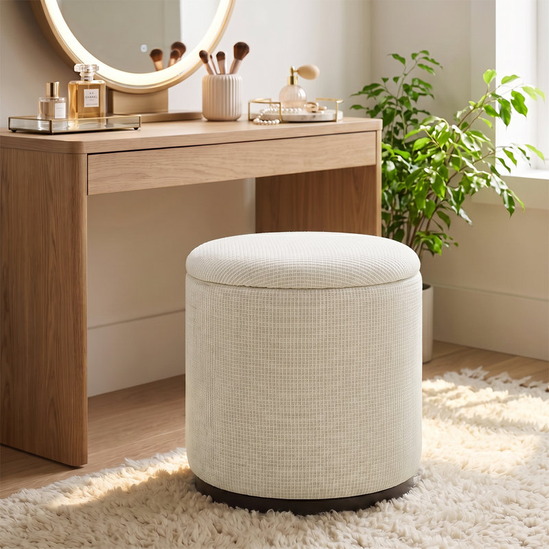 Tabouret d'appoint pivotant rembourré de 48 cm avec couvercle de plateau réversible, Beige