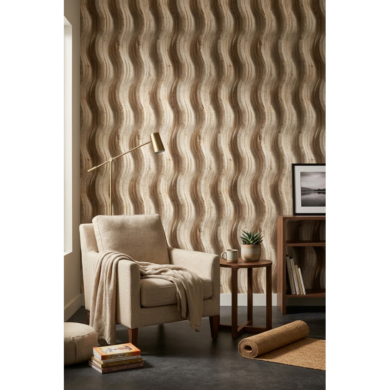 Décoration murale abstrait en relief à motif de vagues abstraites pierre beige, Texturé non collé