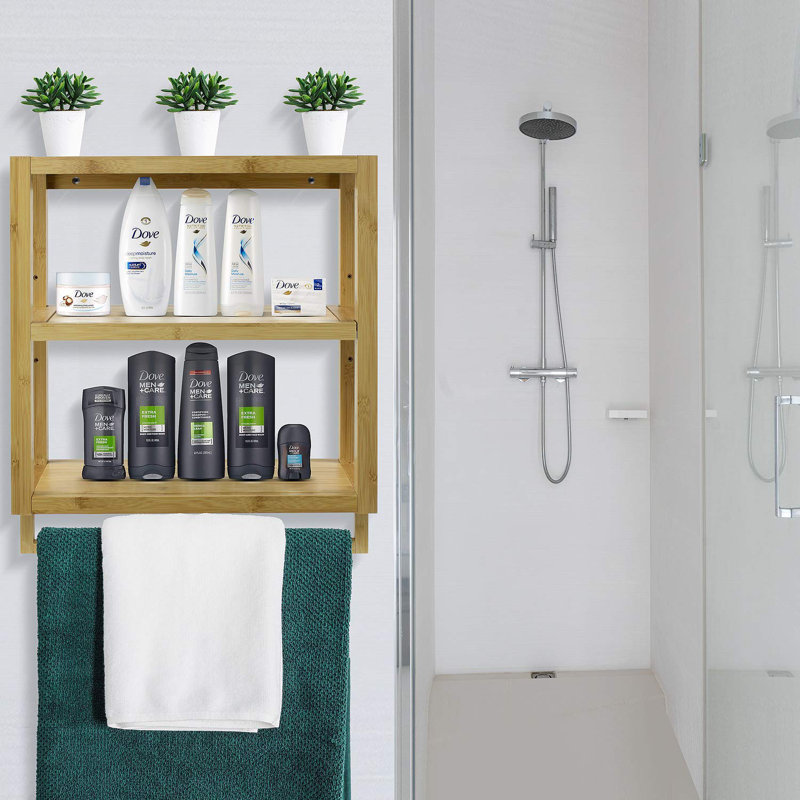 Sorbus 3-Tier Bamboo Hanging Shelves & Towel Rack