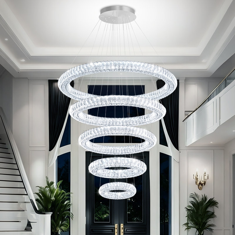 Lustre en cristal à 5 anneaux à DEL D40 "x H150" à intensité variable 2700k-6000k