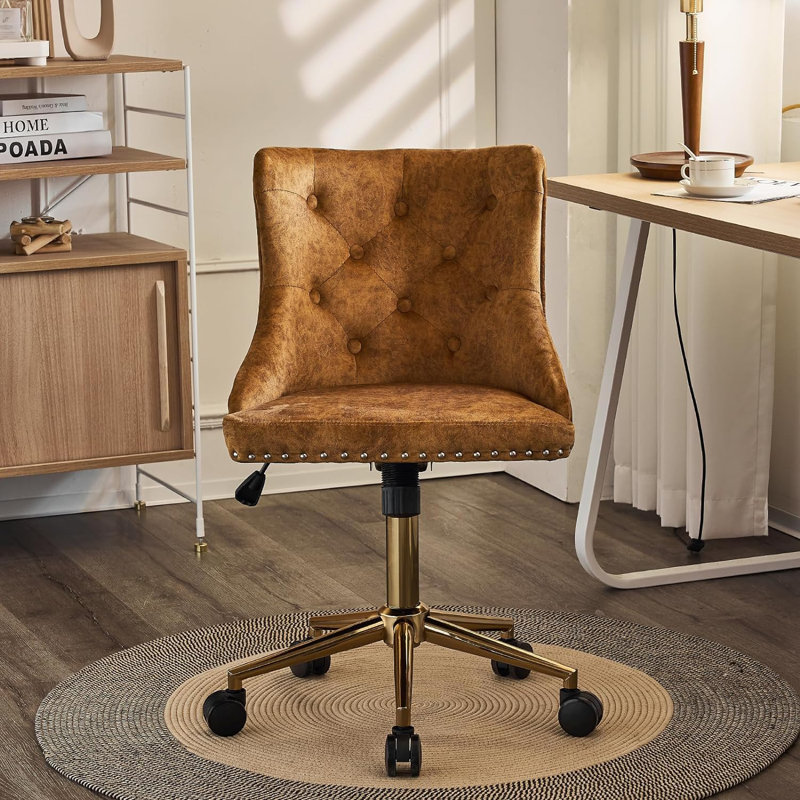 Chaises de bureau et chaises de travail Matthias, Or, Brun