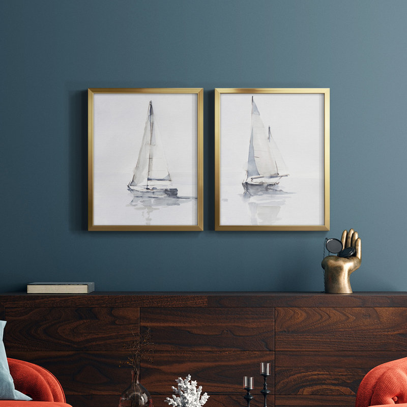 Alfhild Misty Harbor I, toile encadrée de qualité supérieure - prête à être accrochée, H 16 po x l 38 po, Doré