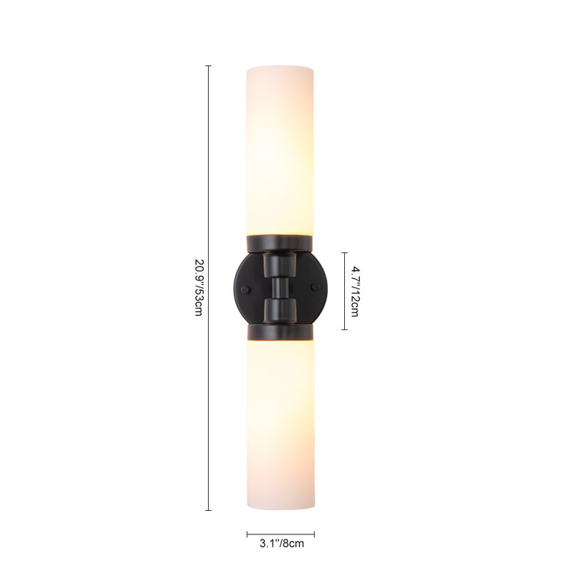 2-Light Dimmable Cylinder Glass Vanity Light, Matte Black