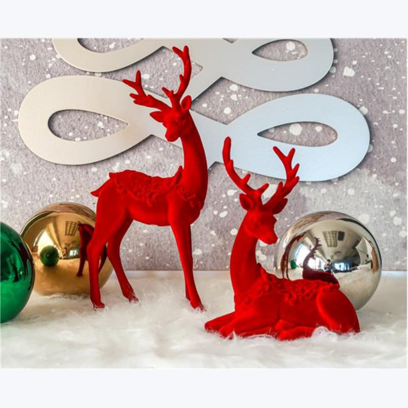 Resin Flocking Deer Tabletop Red