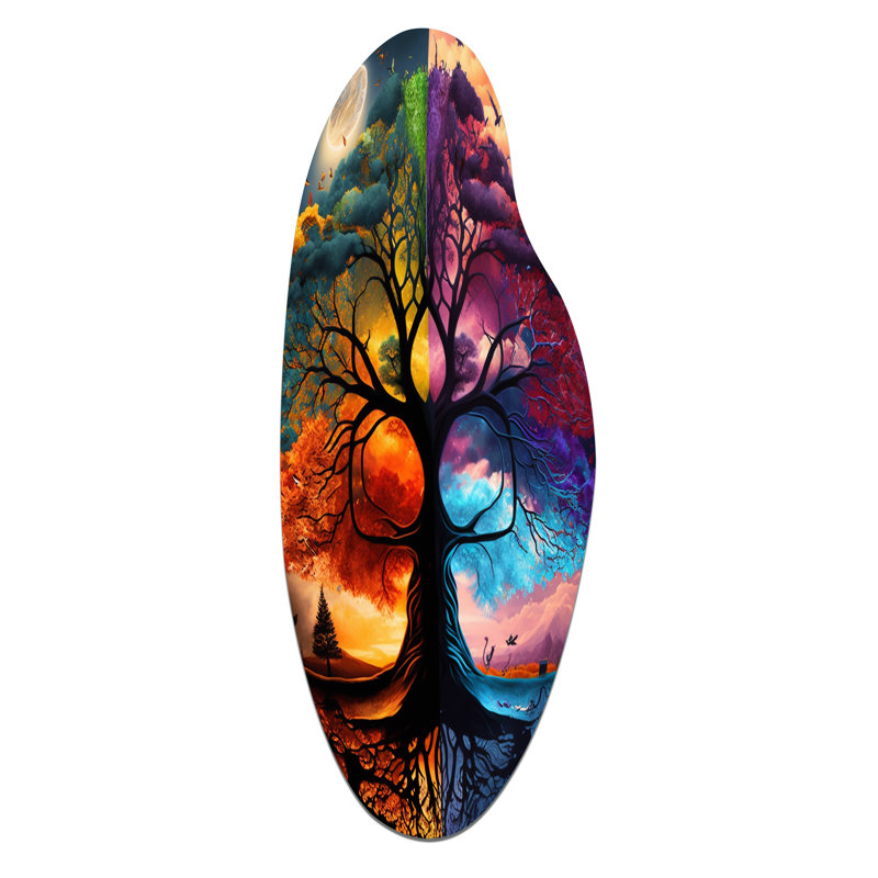 Arbre de vie, jour et nuit II - Art mural en métal asymétrique, H 30 po x l 11 po