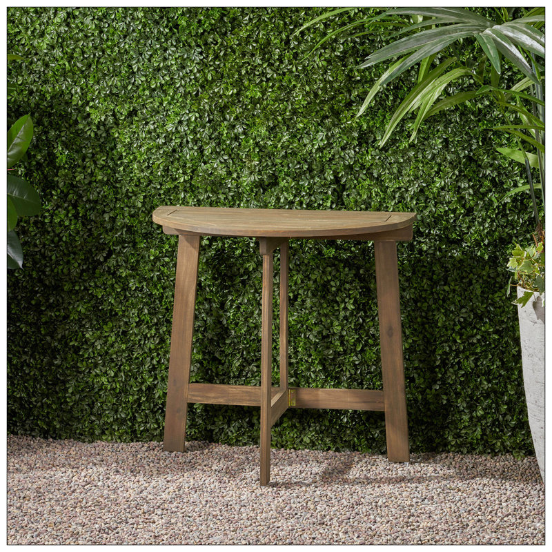 Table bistro d'extérieur pliante demi-ronde en bois d'acacia, finition grise, Gris
