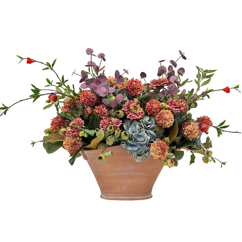 MIX FALL FLORAL IN HANDLED PLANTER