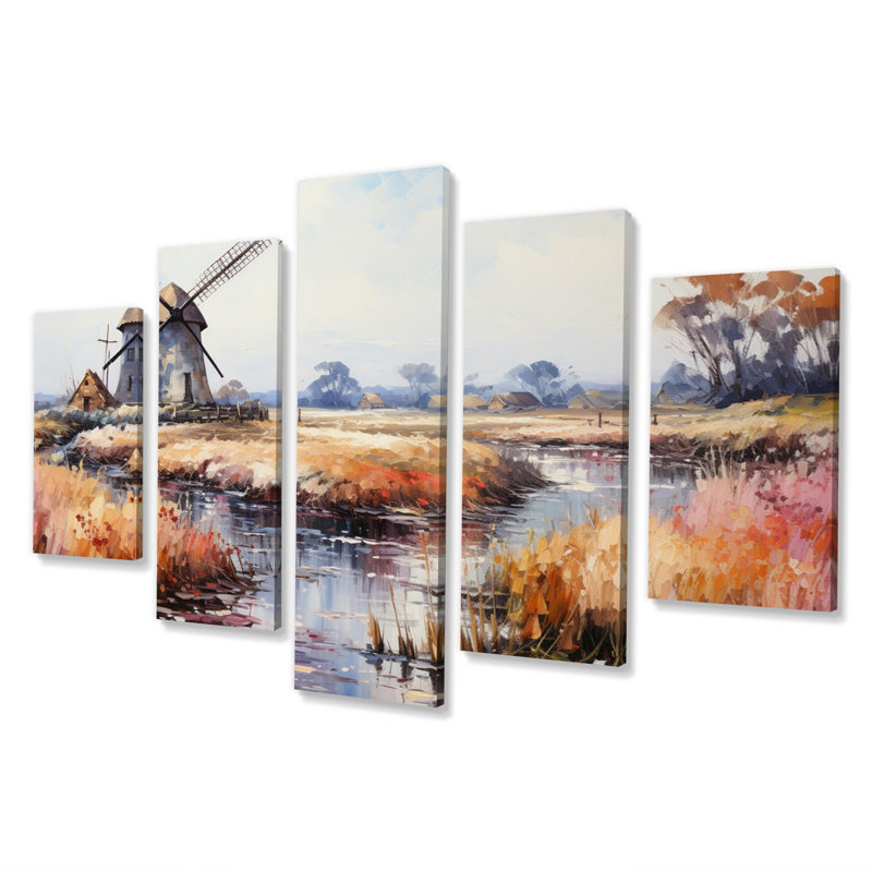 Mill Wind Ethereal Revolutions - Wind Turbines Canvas Art Print - 5 Panels