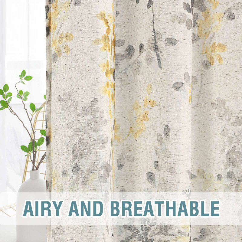 Sheer Linen Curtains Semi Sheer Curtains Draperies for Living Room/Bedroom Vintage Classical Floral Printing Window Treatment Grommet 2 Panels
