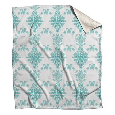 Couvertures à motif damas turquoise