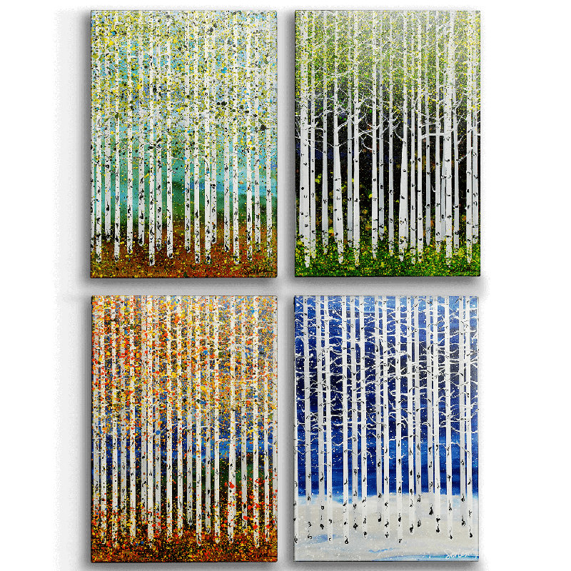 «Seasonal Impressions» par Nancy Seiler, ensemble d'art mural 4 pièces, H 38 po x l 104 po x P 3 po