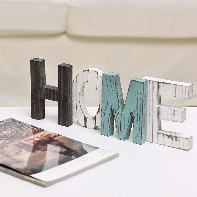 Bloc de lettres en bois et chiffres Wood Home, Noir / blanc / bleu