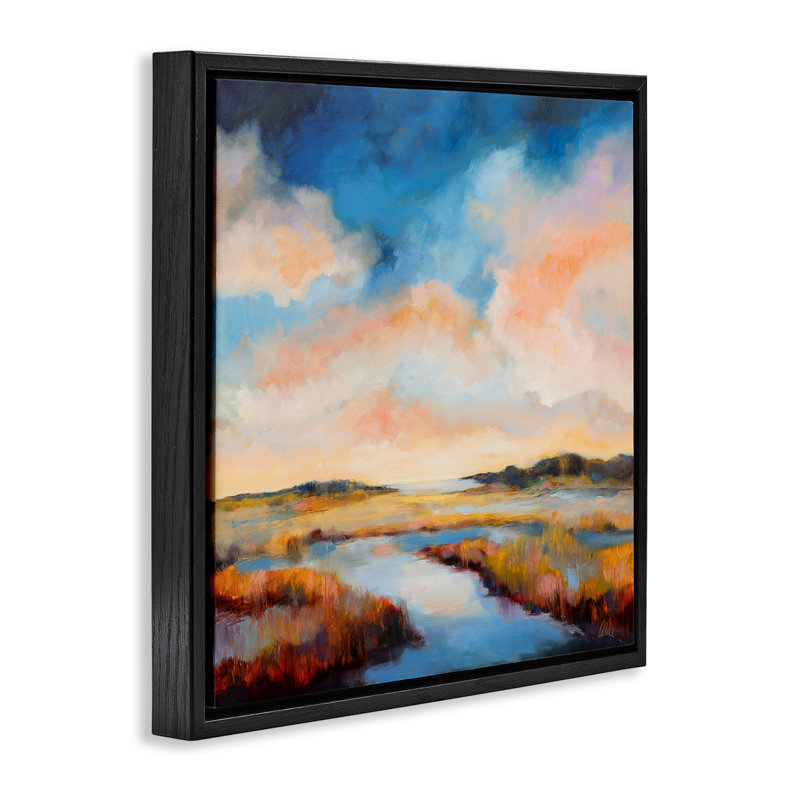  "Sun Bleached Stream", art mural sur toile flottante par Odile, H 18 po x l 18 po, Cadre flottant noir de jais