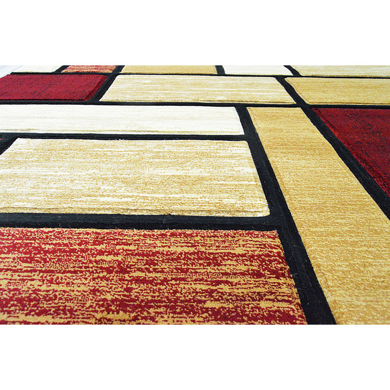 Tapis abstrait bourgogne / beige Mccampbell, Rectangle 6 pi 6 po x 9 pi 2 po