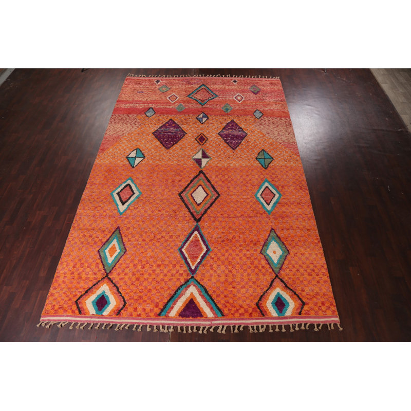 Tapis géométrique en laine marocain noué à la main 10 x 15