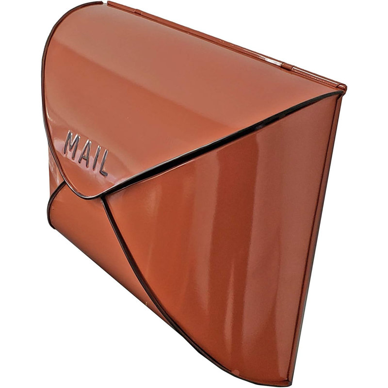 Envelope Steel Wall Mounted Mailbox, Terracotta with Black Rim