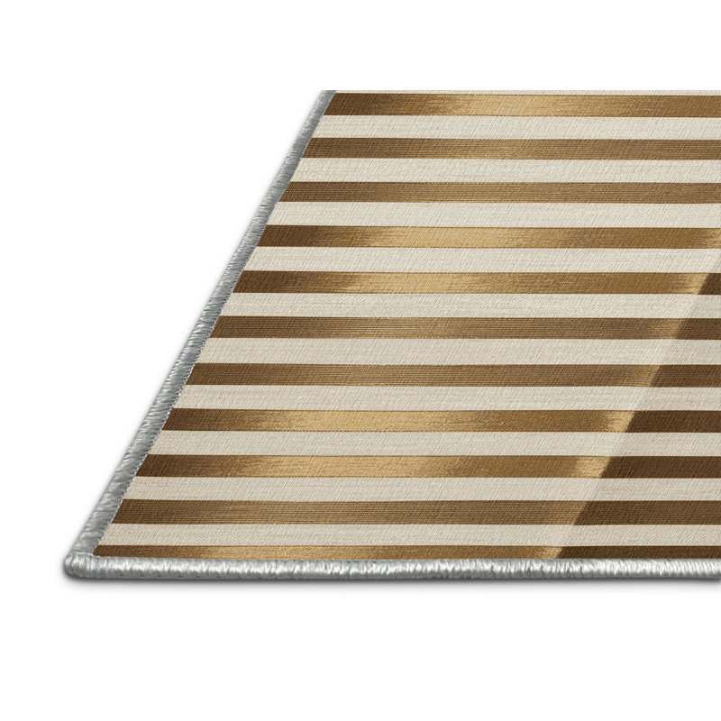 Tapis beige à rayures horizontales lavable à la machine, Rectangle 6 pi x 9 pi