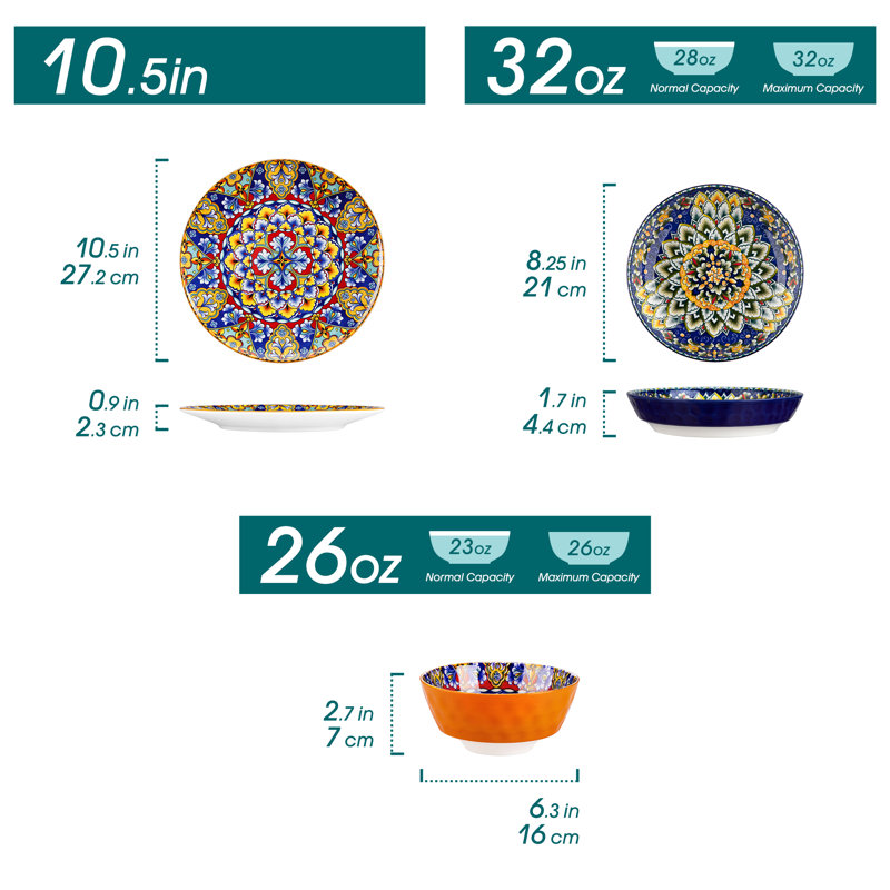 SIMI 18 Piece Stoneware Dinnerware Set, Service For 6